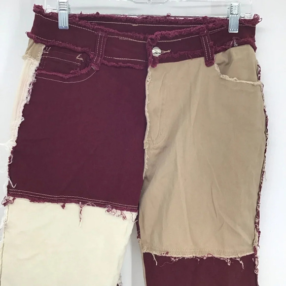 “Jeans” Brand Y2K style Patchwork Mid-Rise Straight Leg Stretch Pants Size L - Picture 3 of 5